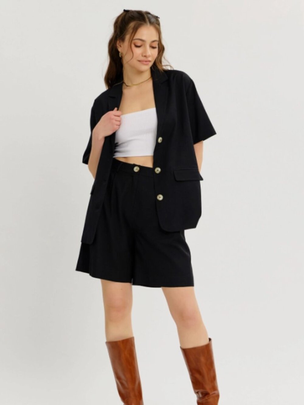 Black Short Sleeve Oversized Blazer Jacket NWT #D137